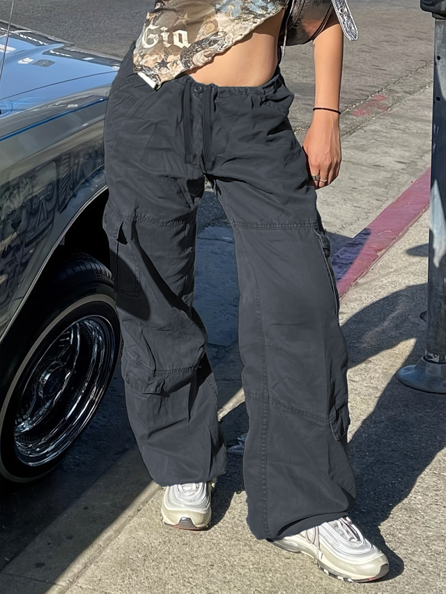 GILIPUR ハイウエスト ストレートレッグ ワイドレッグ カジュアル ワーク パンツ TL337