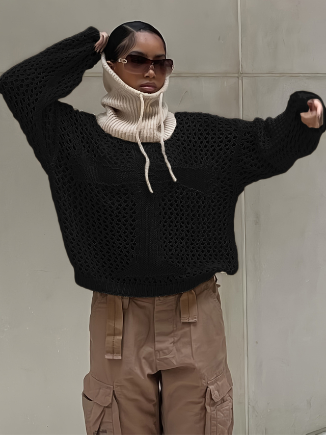 GILIPUR レディース ゴシック中空ニット プルオーバー セーター トップス シースルー TL216